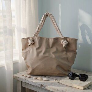 RAMPAGE Faux Leather Rope Handles BAG, LEATHER, FABRIC AND ROPE,  BEIGE